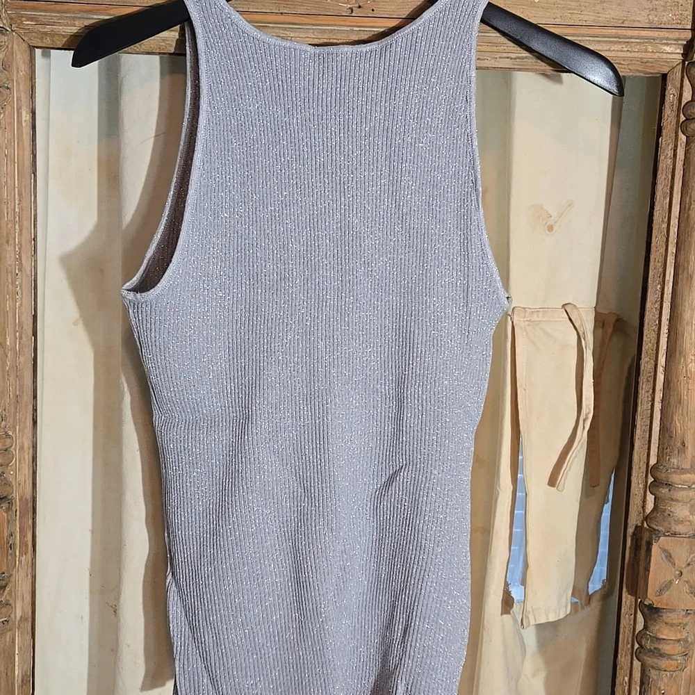 Silver Ribbed Tank Top In Size Large - Picture 4 of 6